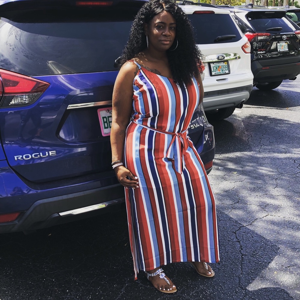 Rainbow Striped High Split Maxi Dress